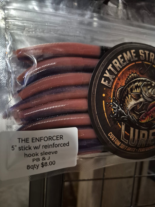 The ENFORCER 5"stick bait with reinforced hook sleeve PB&J w/apex zero.