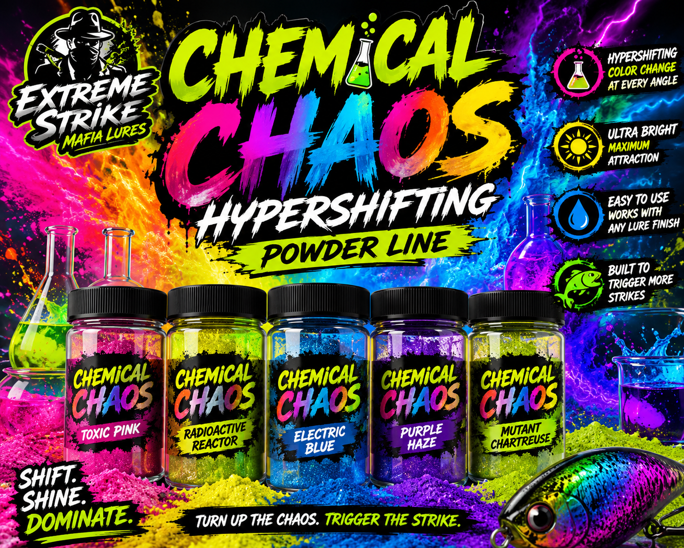 🔥 CHEMICAL CHAOS: Hypershift powders!!"Next Evolution in Soft Plastic Lure Building!