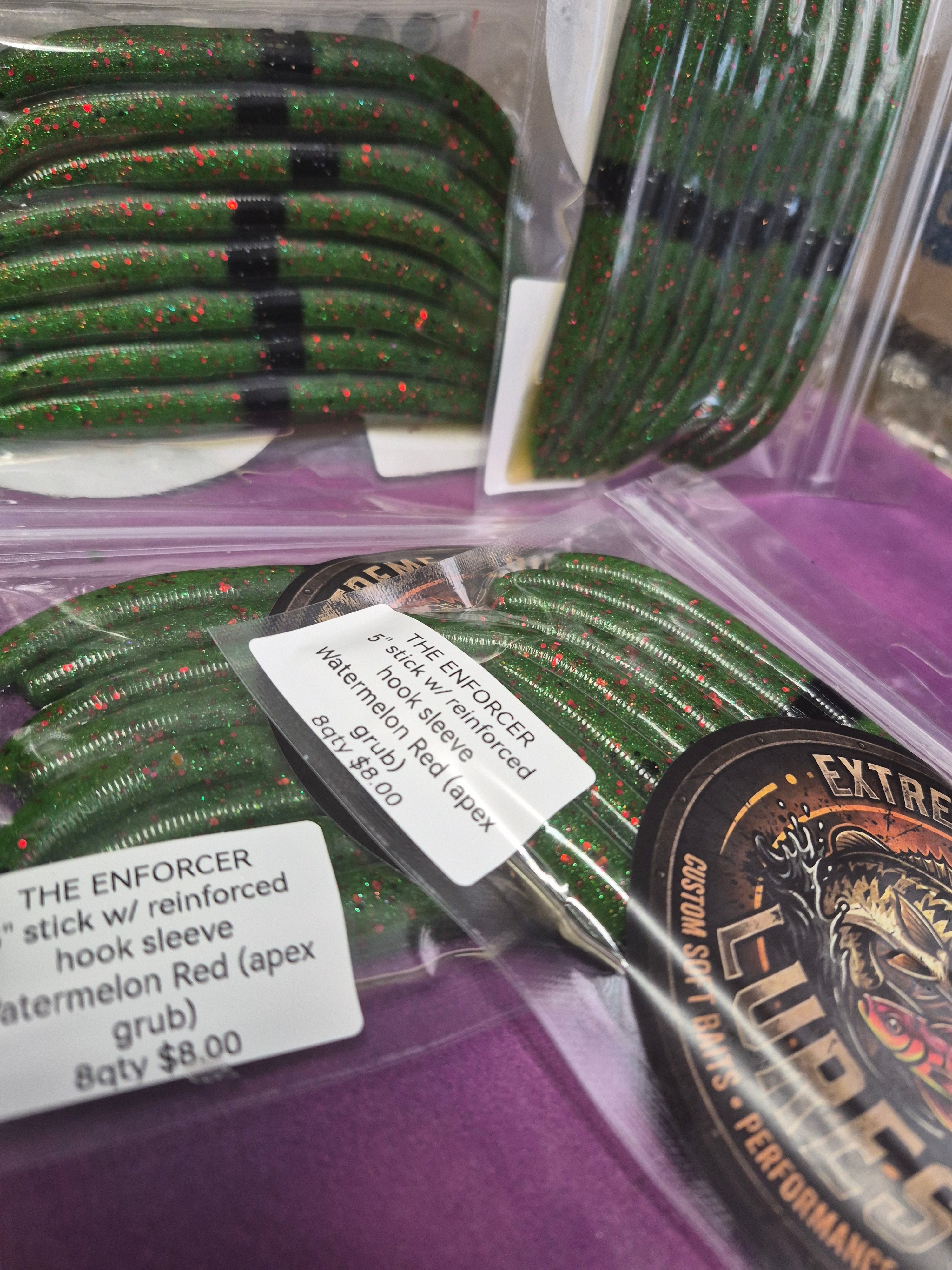 The ENFORCER 5"stick bait with reinforced hook sleeve Watermelon Red (Apex Grub)
