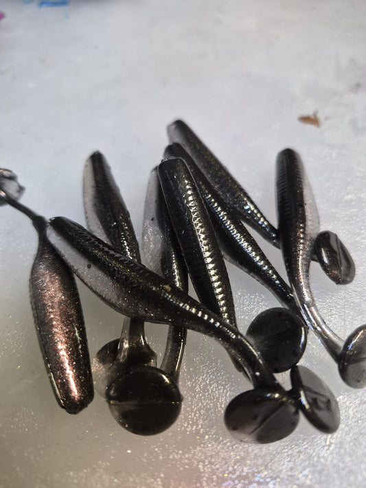 THE ASSASIN  2.8" Paddle tail swim bait CARBON SLATE 8PK