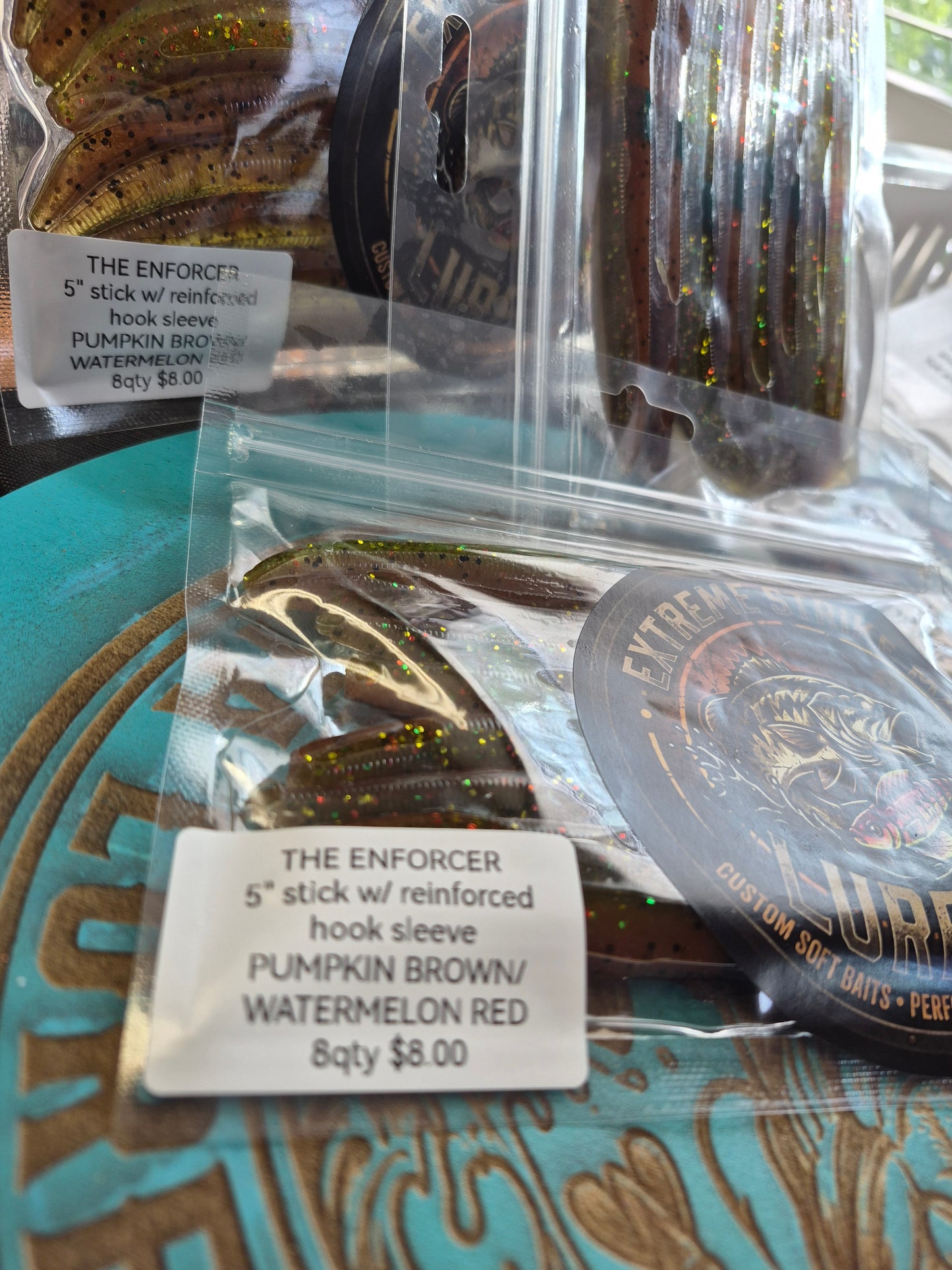THE ENFORCER 5"STICK bait with reinforced hook sleeve. BROWN PUMPKIN/WATERMELON RED