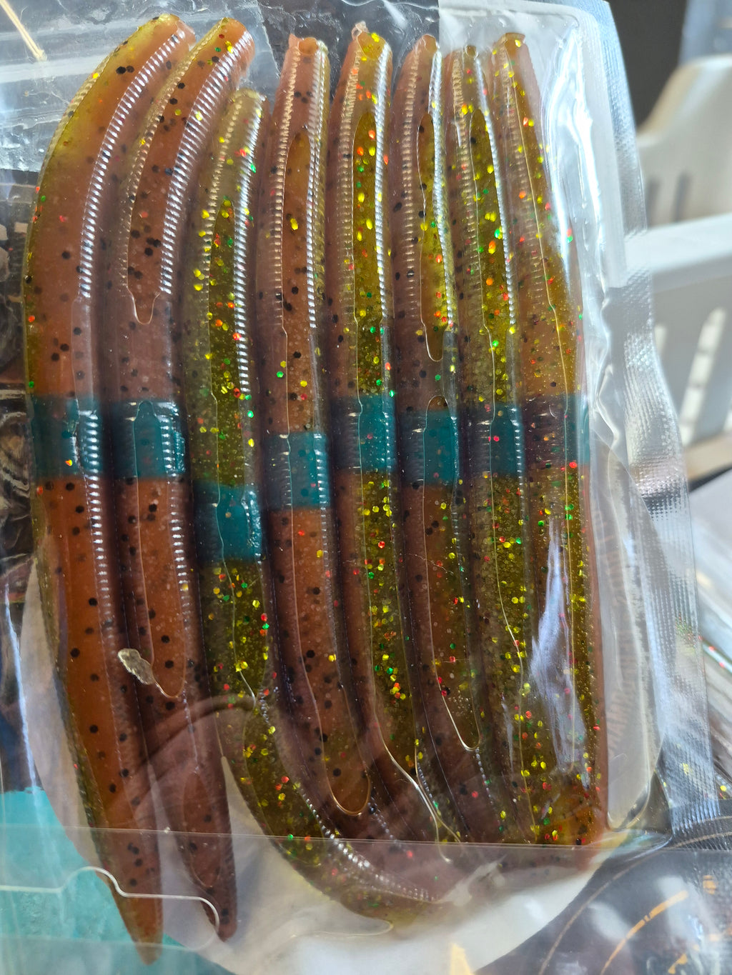 THE ENFORCER 5"STICK bait with reinforced hook sleeve. BROWN PUMPKIN/WATERMELON RED