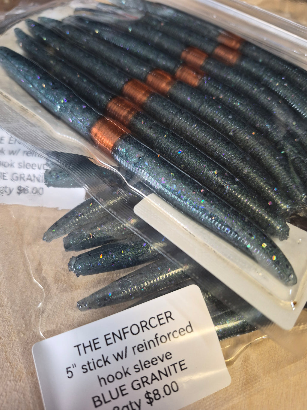 The ENFORCER 5"stick bait with reinforced hook sleeve BLUE GRANITE