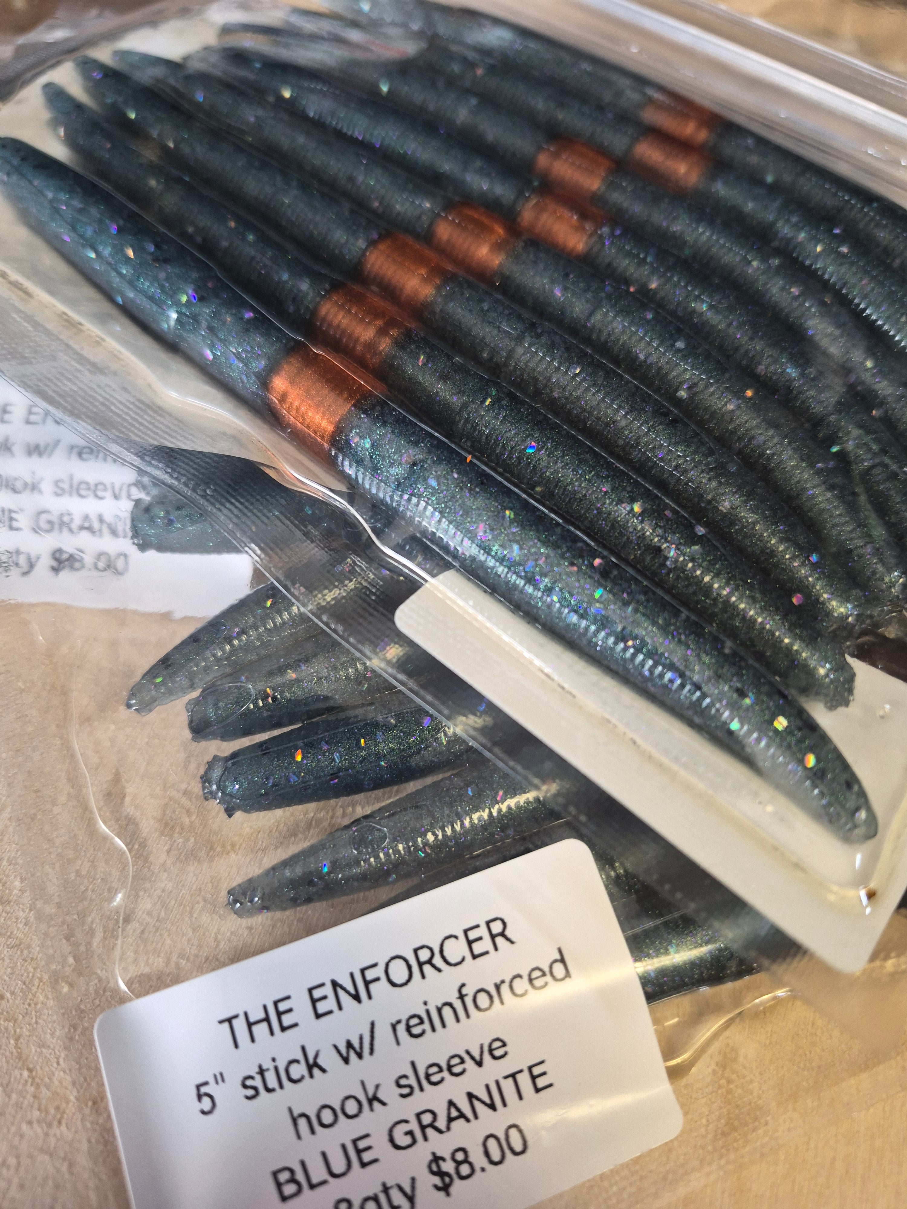 The ENFORCER 5"stick bait with reinforced hook sleeve BLUE GRANITE