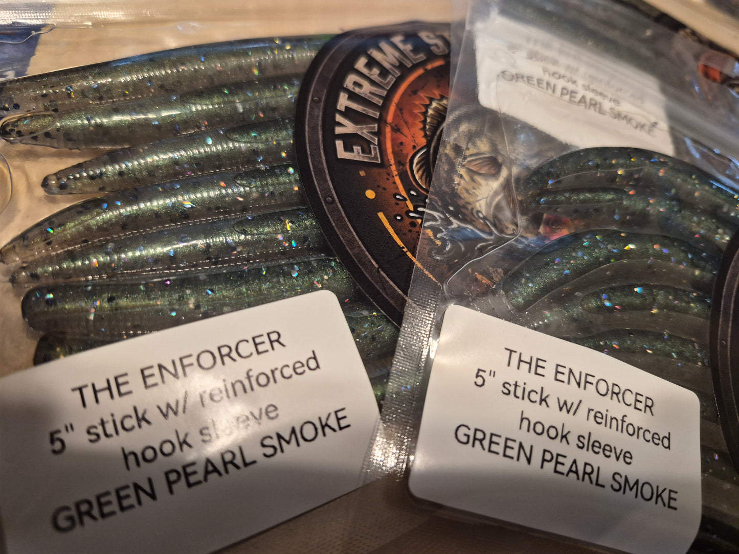 THE ENFORCER 5"stick bait with reinforced hook sleeve GREEN PEARL SMOKE.