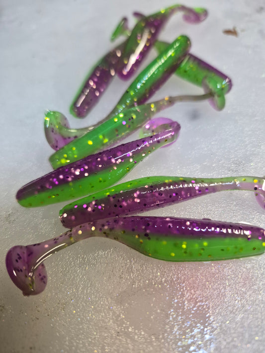 THE ASSASIN 2.8" Paddle tail swim bait MARDI GRAS 8PK