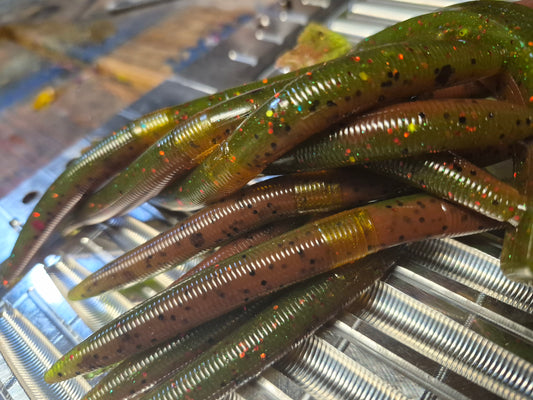 THE ENFORCER 5"STICK bait with reinforced hook sleeve. BROWN PUMPKIN/WATERMELON RED