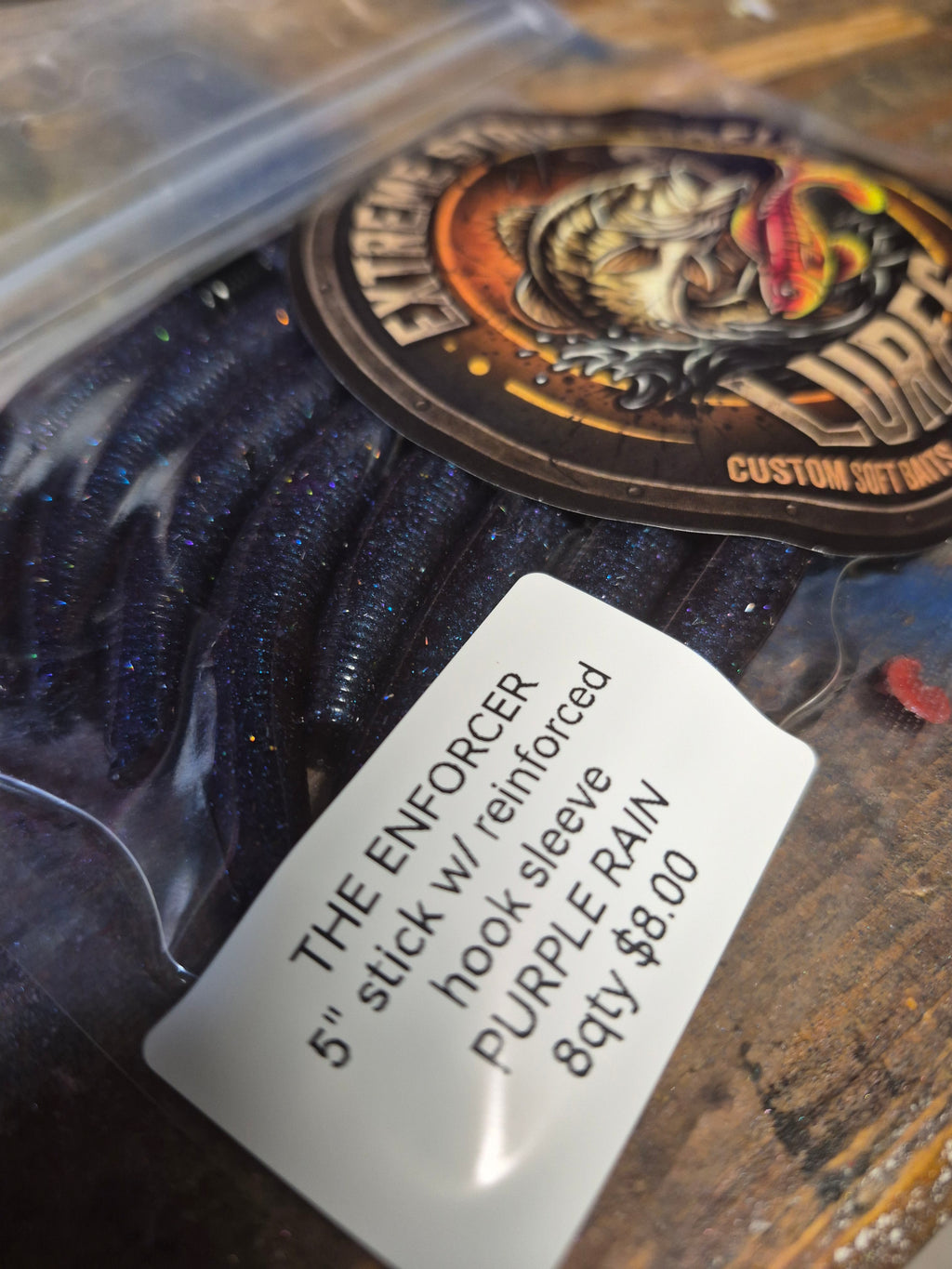 THE ENFORCER 5"stick bait with reinforced hook sleeve PURPLE RAIN