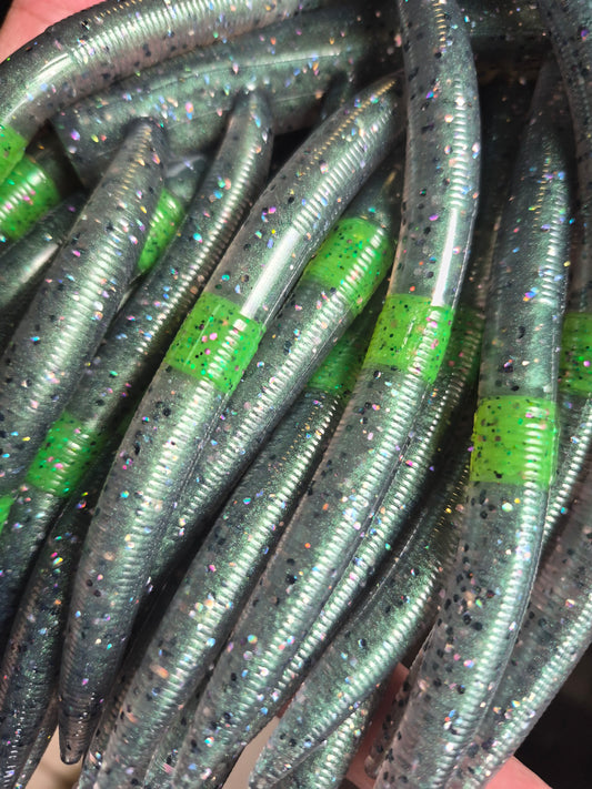 THE ENFORCER 5"stick bait with reinforced hook sleeve GREEN PEARL SMOKE.