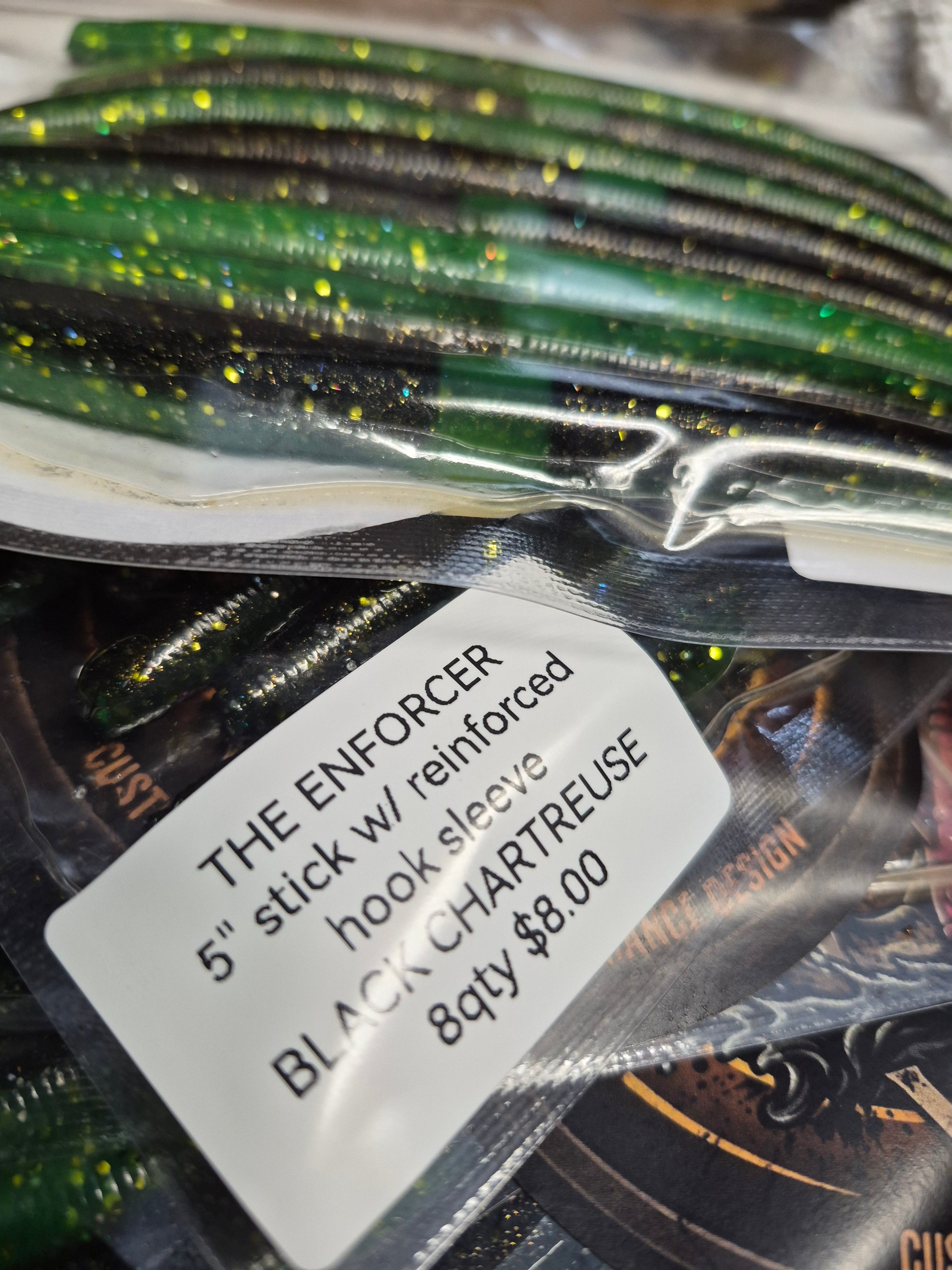 The ENFORCER 5"stick bait with reinforced hook sleeve Black chartreuse