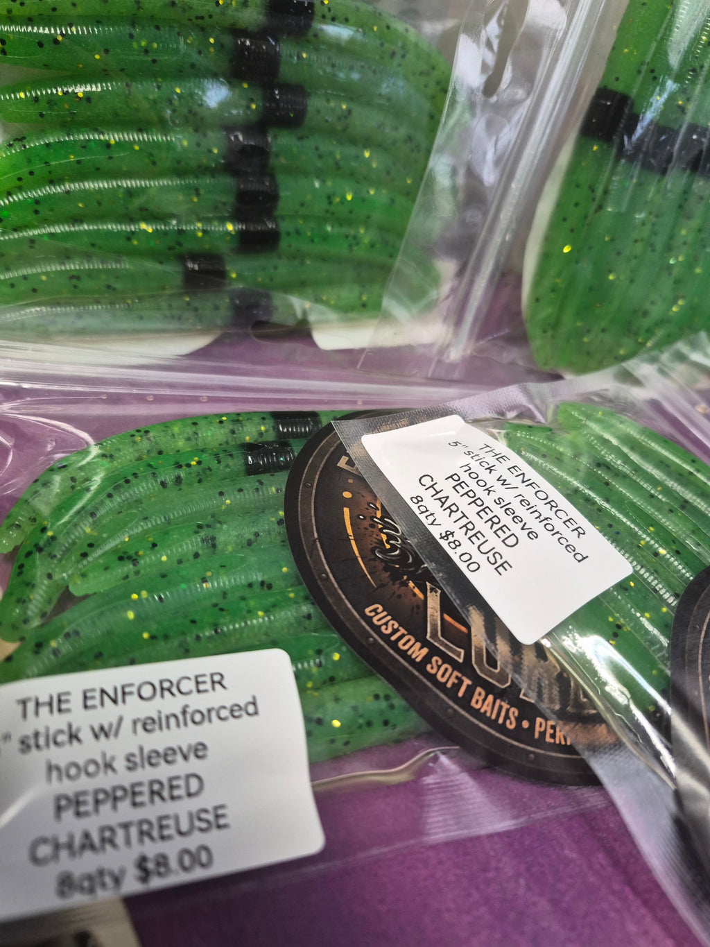 THE ENFORCER 5"stick bait with reinforced hook sleeve PEPPERED CHARTREUSE