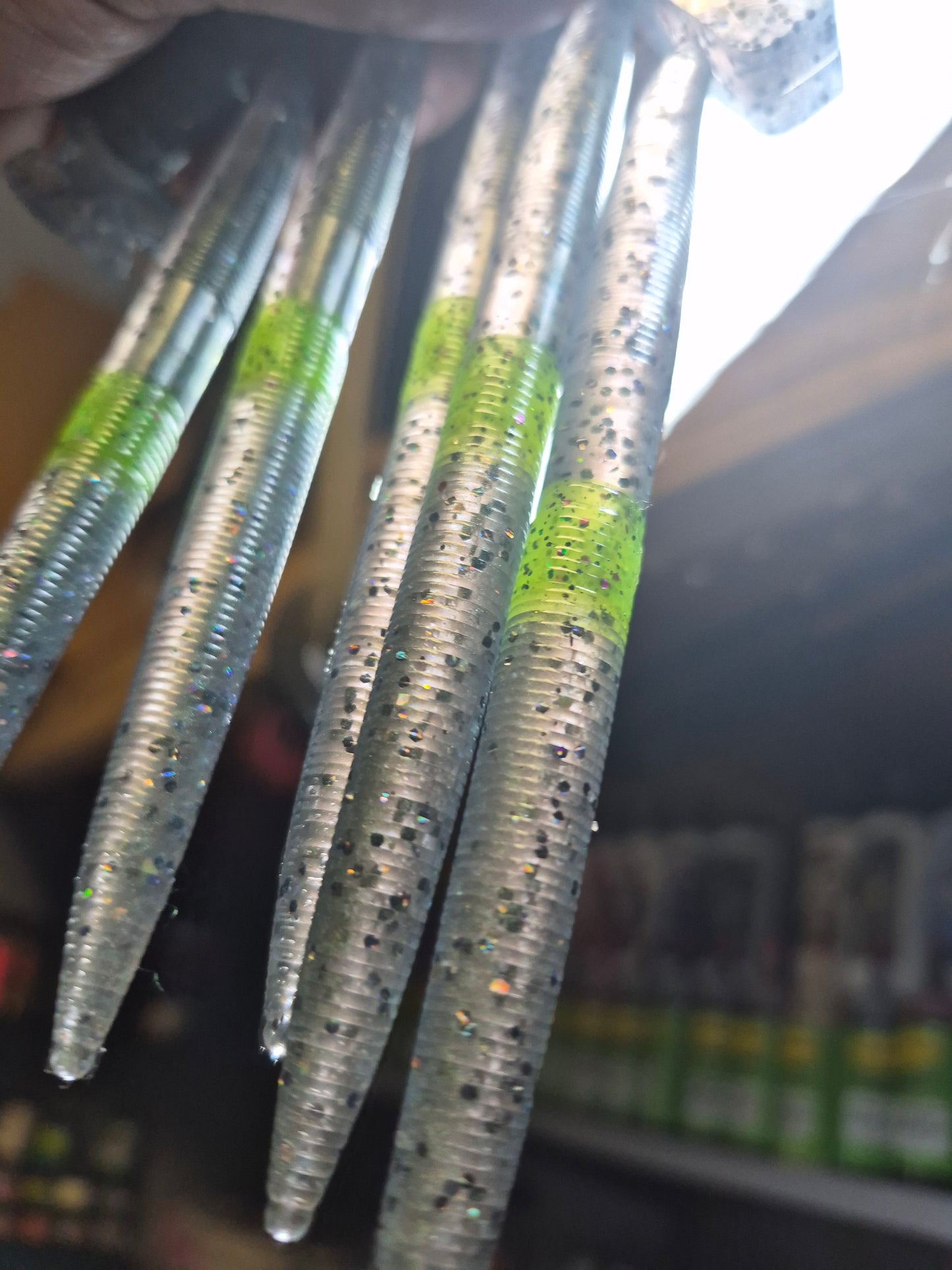 THE ENFORCER 5"stick bait with reinforced hook sleeve GREEN PEARL SMOKE.