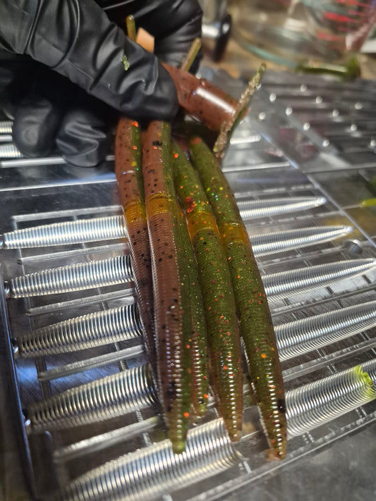 THE ENFORCER 5"STICK bait with reinforced hook sleeve. BROWN PUMPKIN/WATERMELON RED